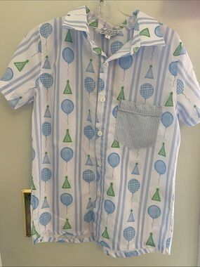 Kids Party Print Button-Up Shirt - Blue & Green